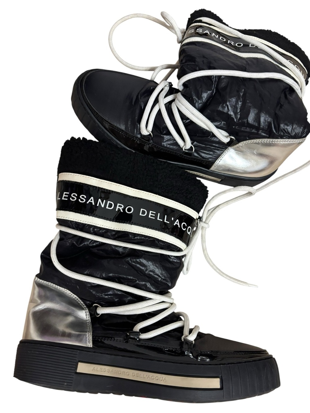 Alessandro Dell’Acqua Y2K Black & Silver Winter Snow Boots - Picture 5 of 12